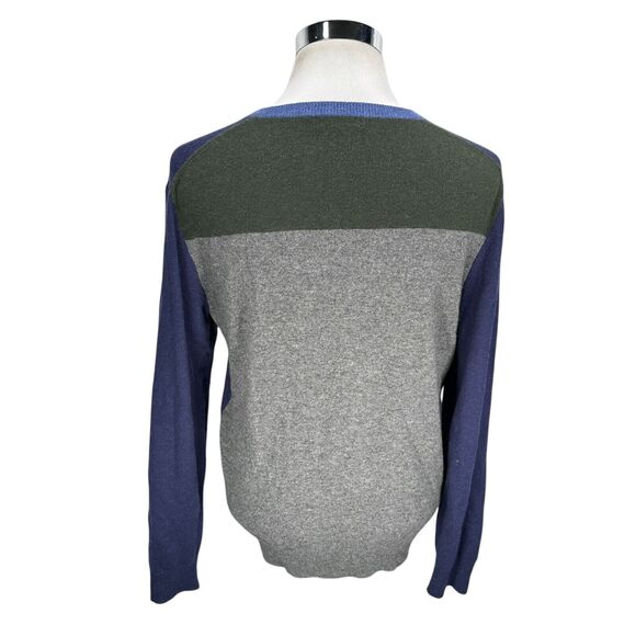 Neiman Marcus Sweater Mens Large 100% Cashmere Blue Gray Green V-Neck Colorblock - Picture 4 of 8